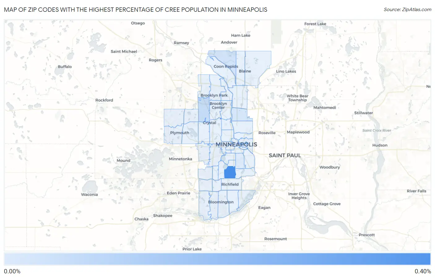Zip Codes with the Highest Percentage of Cree Population in Minneapolis Map