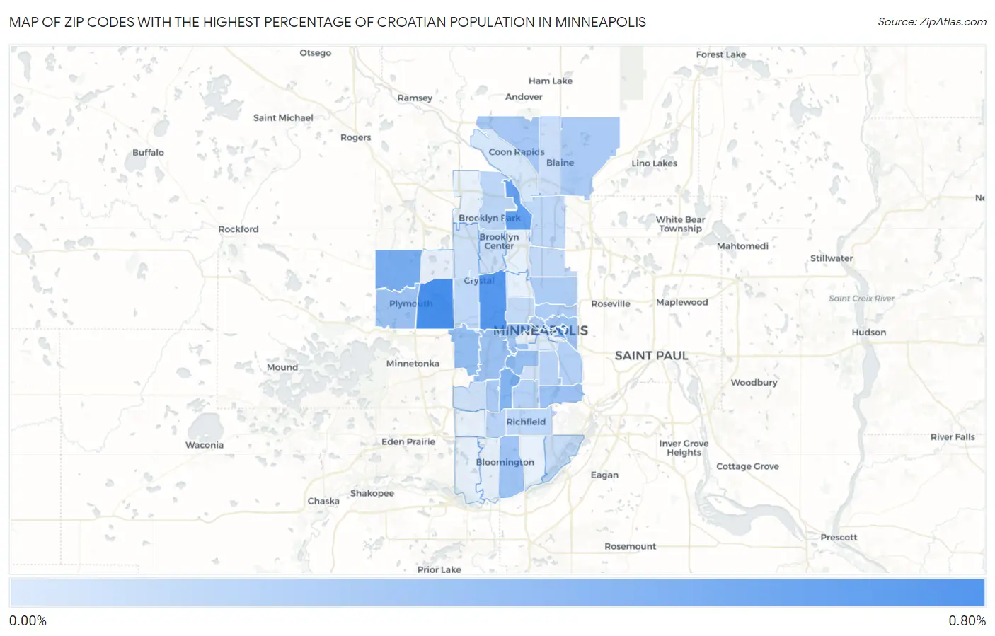 Zip Codes with the Highest Percentage of Croatian Population in Minneapolis Map
