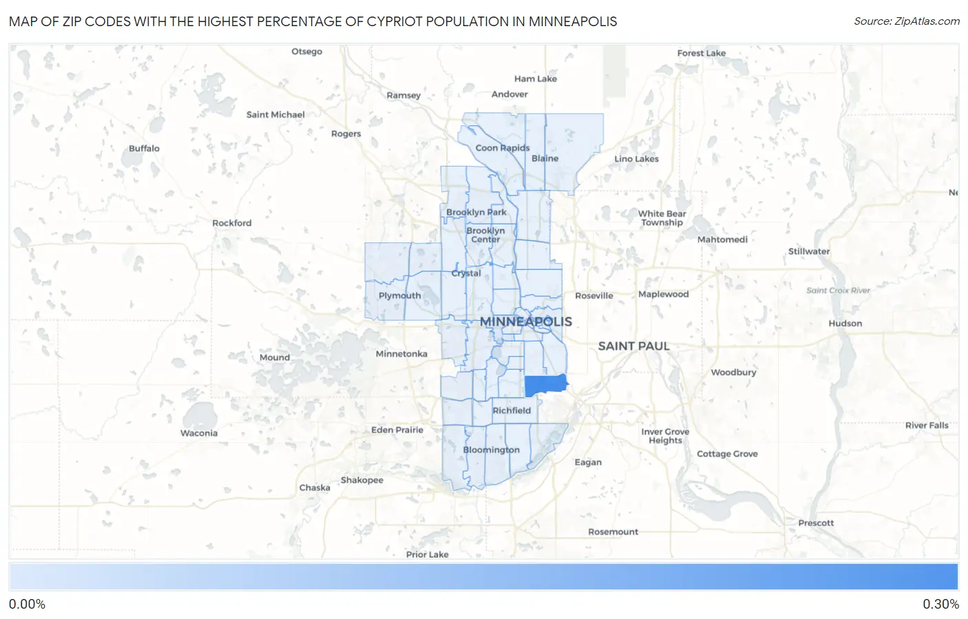 Zip Codes with the Highest Percentage of Cypriot Population in Minneapolis Map