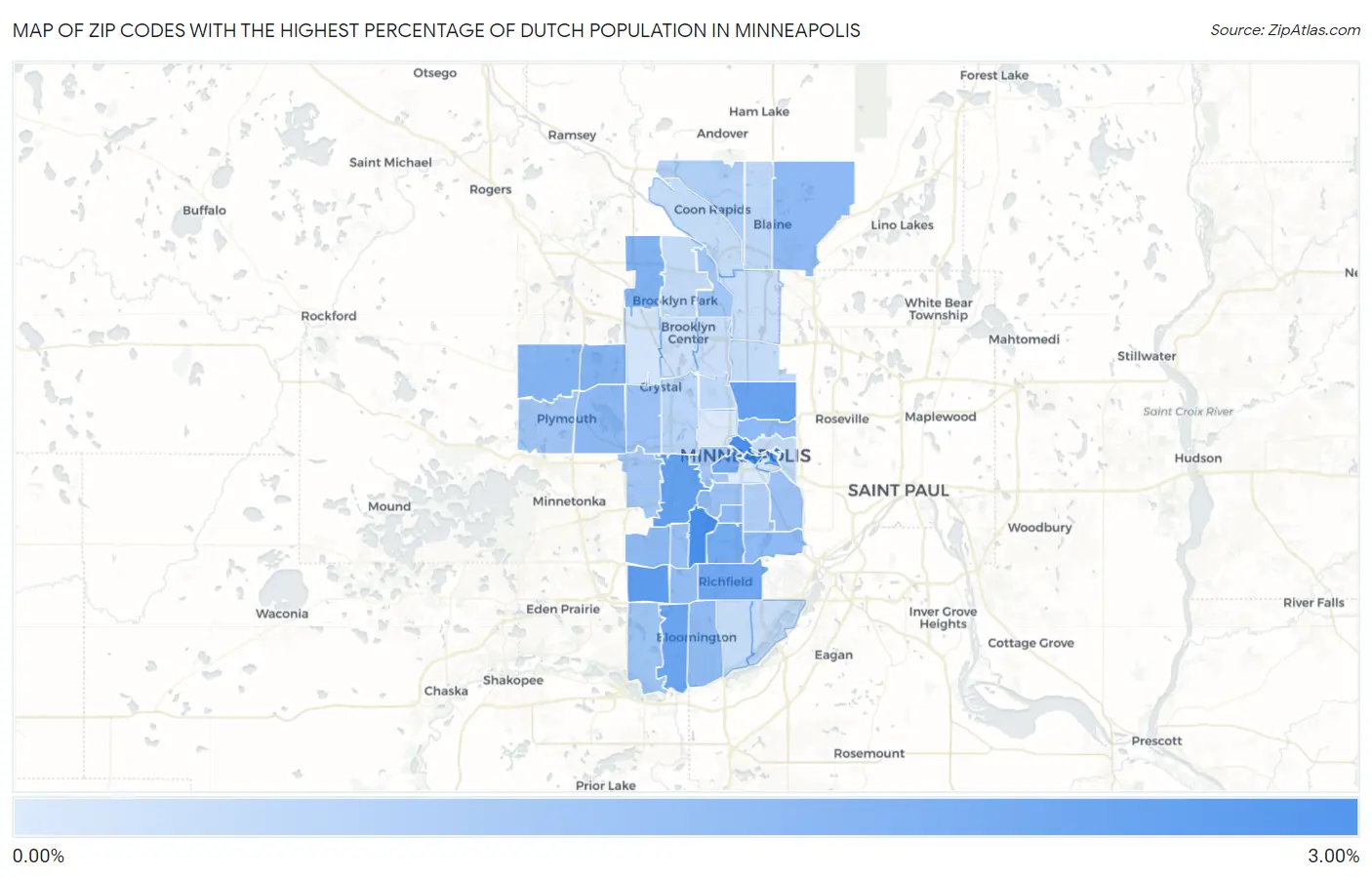 Zip Codes with the Highest Percentage of Dutch Population in Minneapolis Map