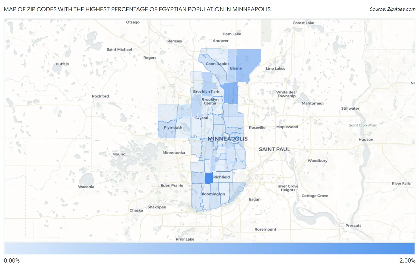 Zip Codes with the Highest Percentage of Egyptian Population in Minneapolis Map