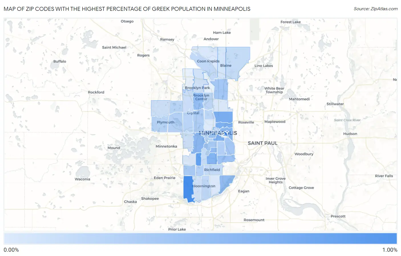 Zip Codes with the Highest Percentage of Greek Population in Minneapolis Map