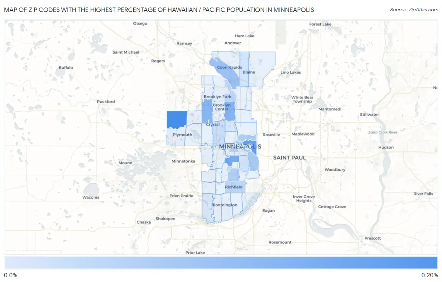 Zip Codes with the Highest Percentage of Hawaiian / Pacific Population in Minneapolis Map