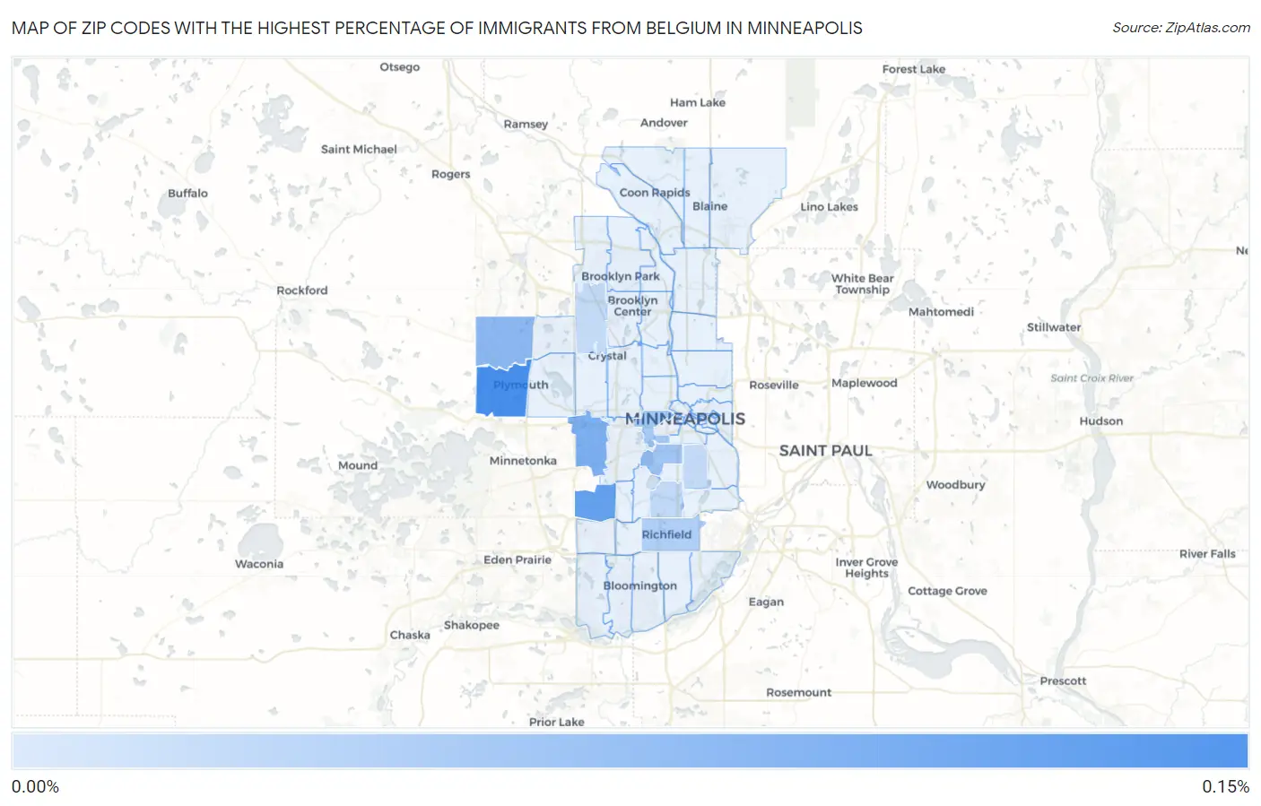 Zip Codes with the Highest Percentage of Immigrants from Belgium in Minneapolis Map
