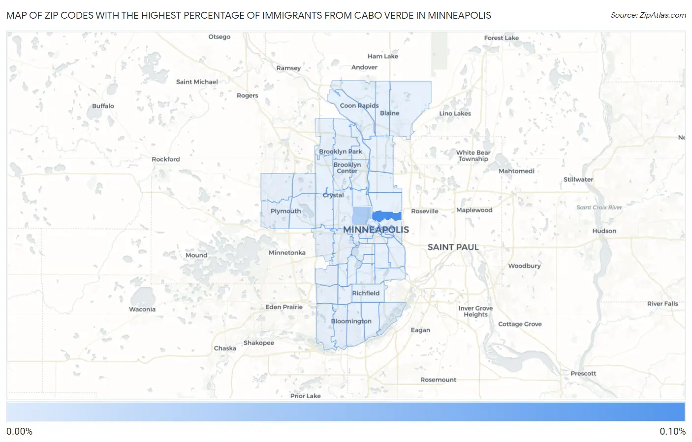 Zip Codes with the Highest Percentage of Immigrants from Cabo Verde in Minneapolis Map