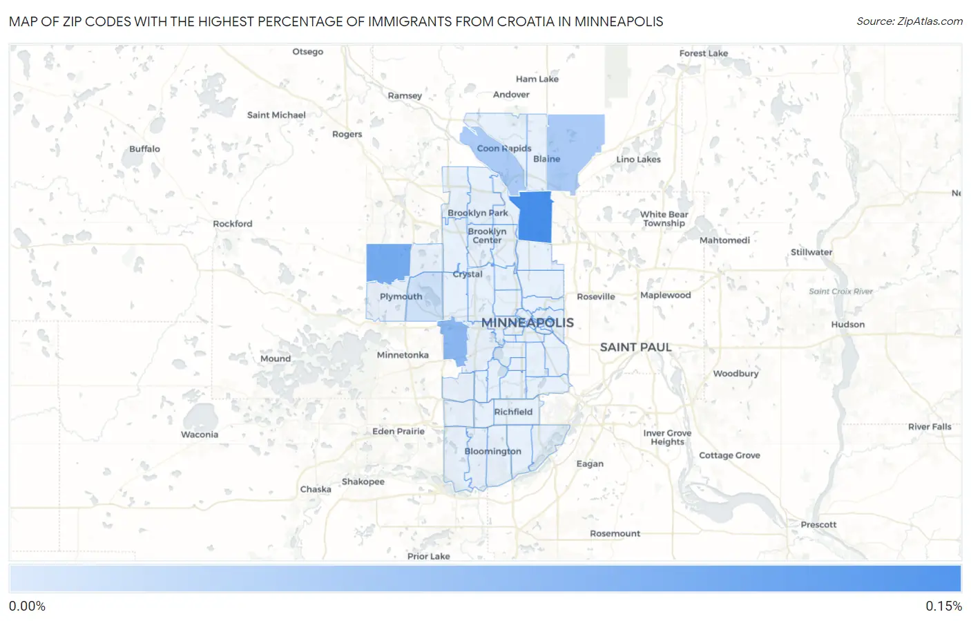 Zip Codes with the Highest Percentage of Immigrants from Croatia in Minneapolis Map