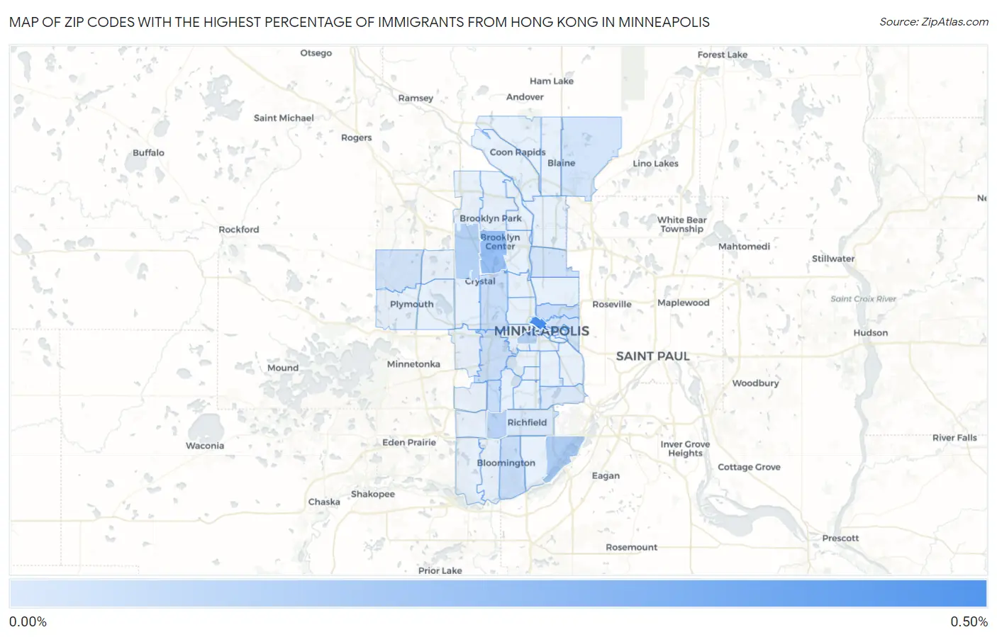 Zip Codes with the Highest Percentage of Immigrants from Hong Kong in Minneapolis Map