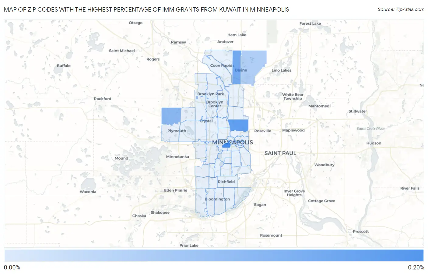 Zip Codes with the Highest Percentage of Immigrants from Kuwait in Minneapolis Map