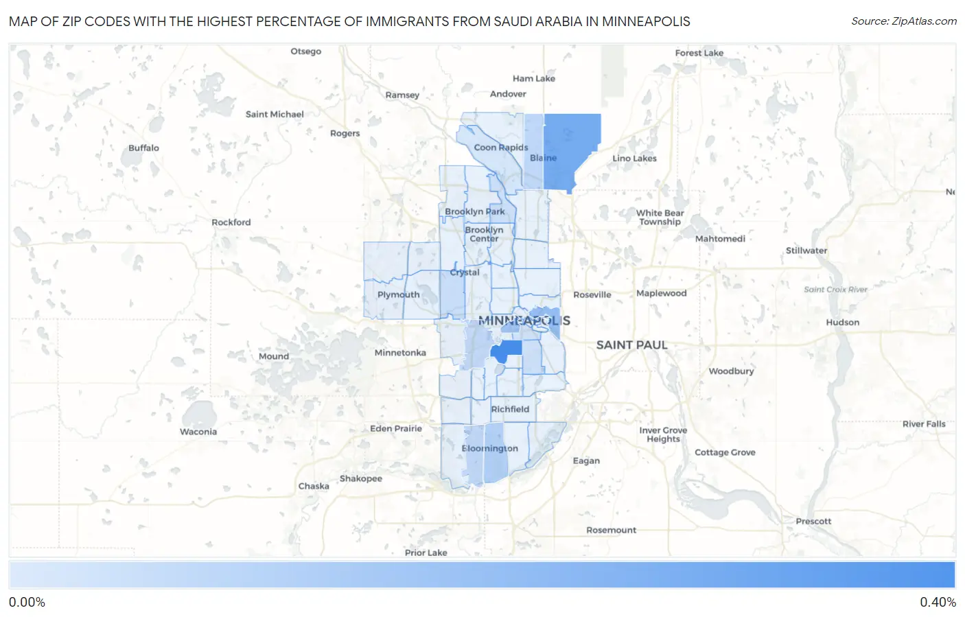 Zip Codes with the Highest Percentage of Immigrants from Saudi Arabia in Minneapolis Map