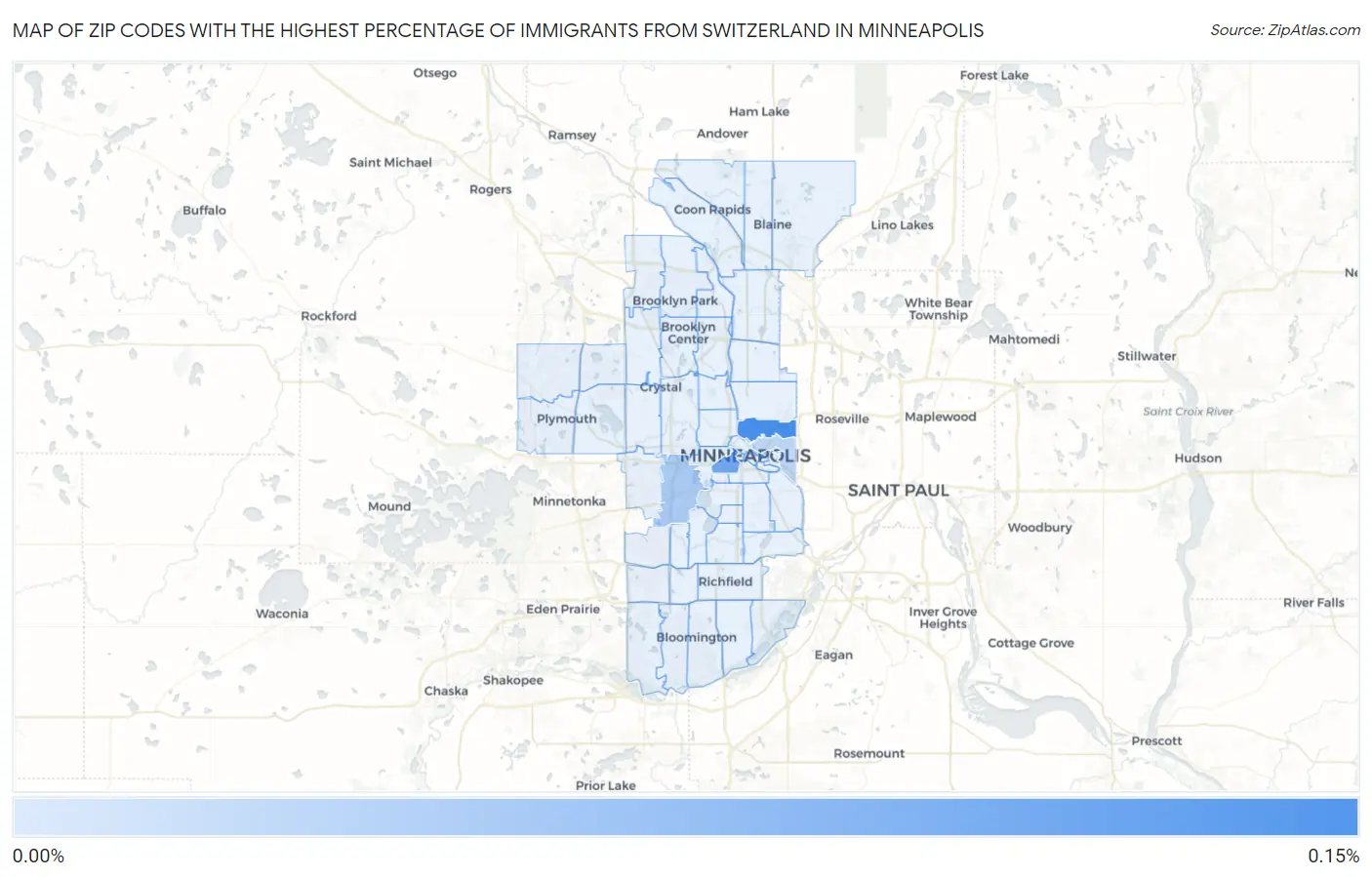 Zip Codes with the Highest Percentage of Immigrants from Switzerland in Minneapolis Map