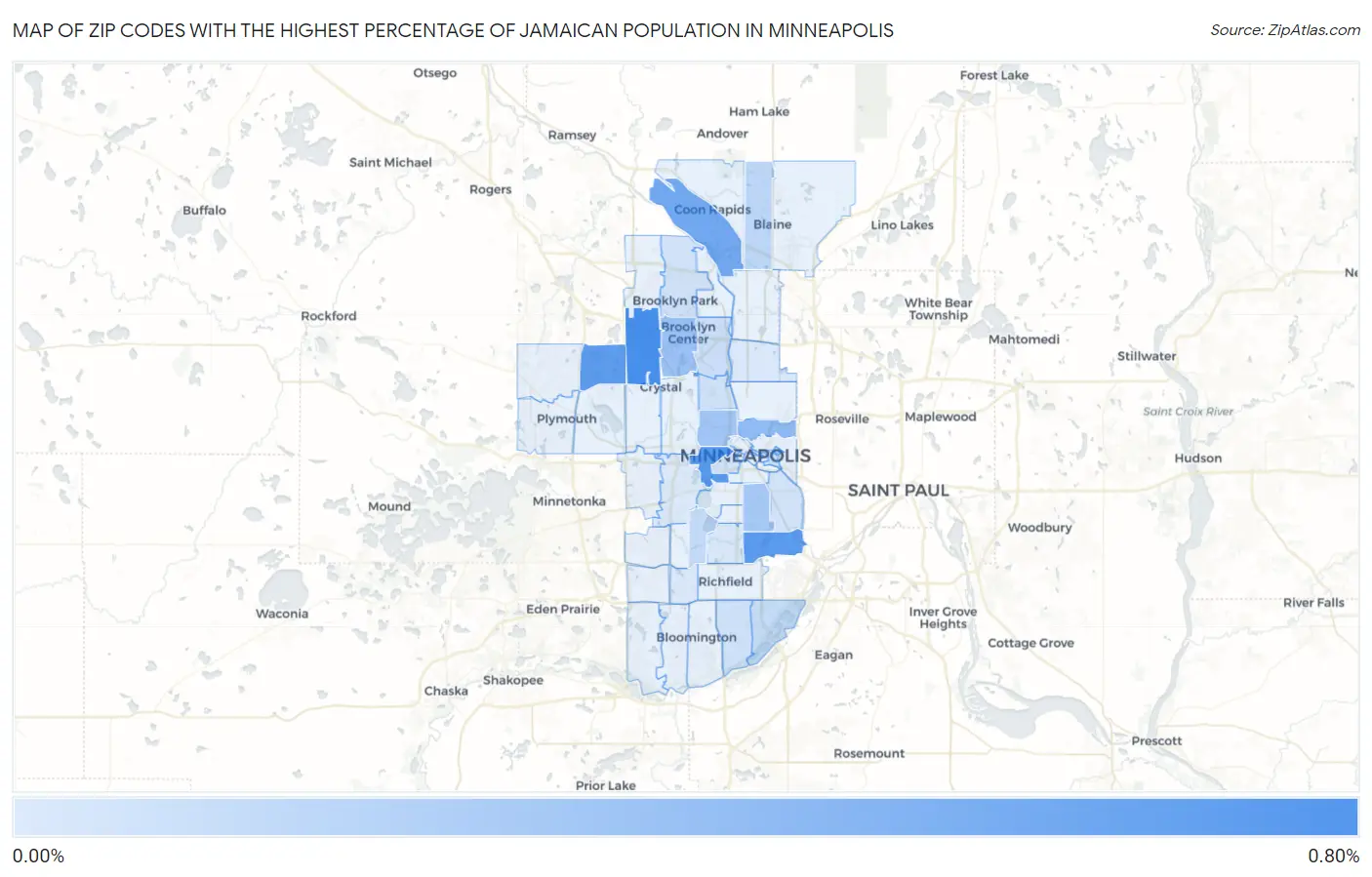Zip Codes with the Highest Percentage of Jamaican Population in Minneapolis Map