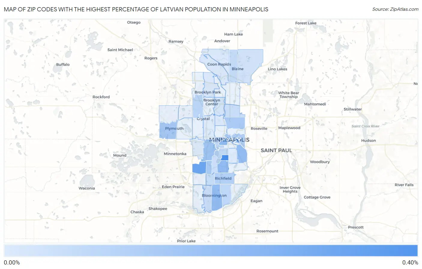 Zip Codes with the Highest Percentage of Latvian Population in Minneapolis Map