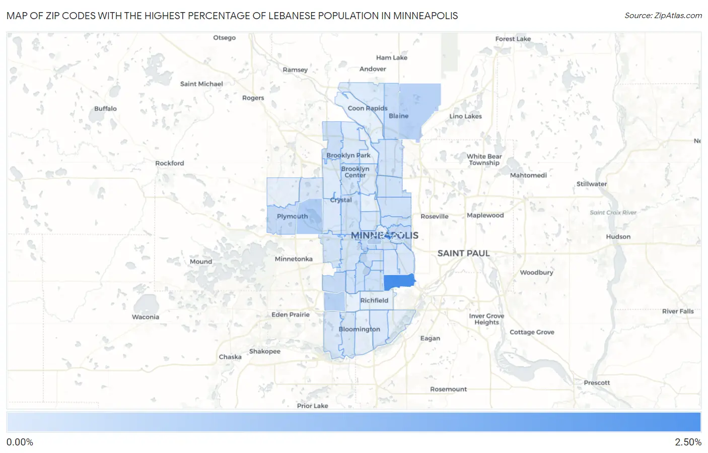 Zip Codes with the Highest Percentage of Lebanese Population in Minneapolis Map