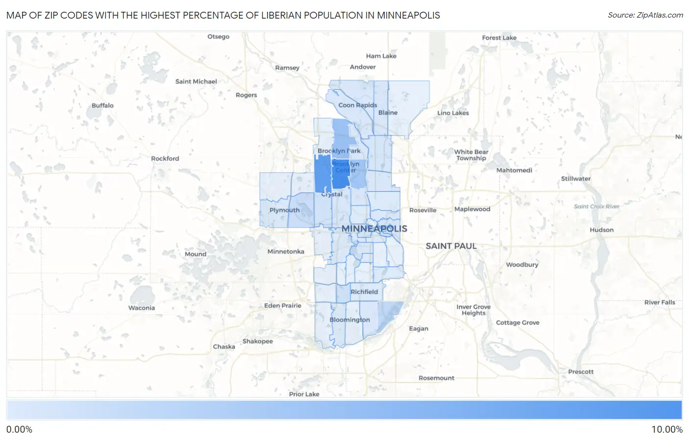Zip Codes with the Highest Percentage of Liberian Population in Minneapolis Map