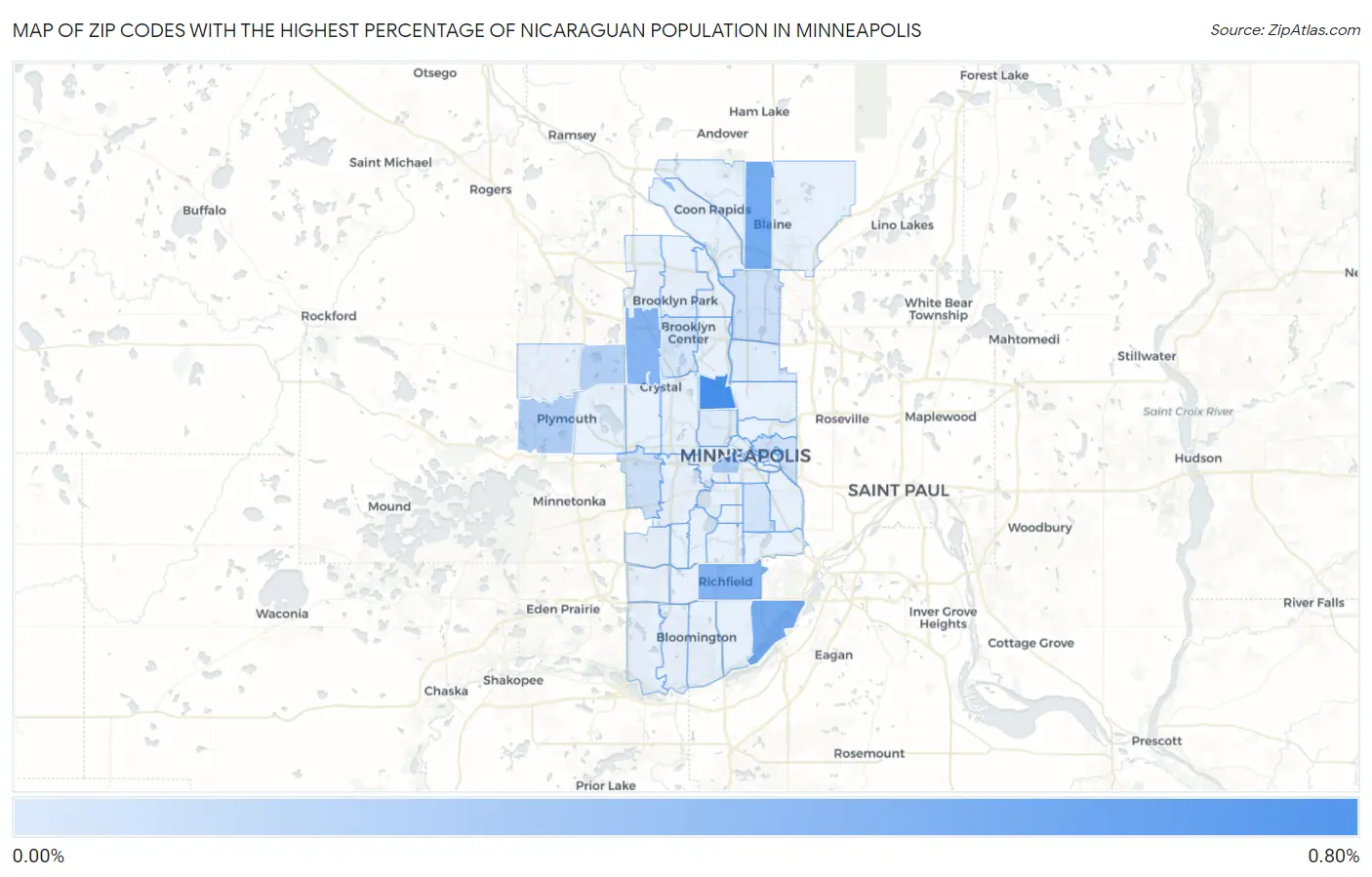 Zip Codes with the Highest Percentage of Nicaraguan Population in Minneapolis Map