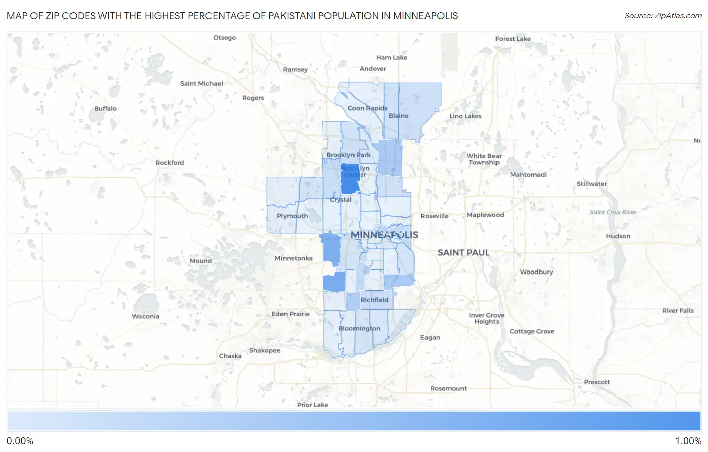 Zip Codes with the Highest Percentage of Pakistani Population in Minneapolis Map
