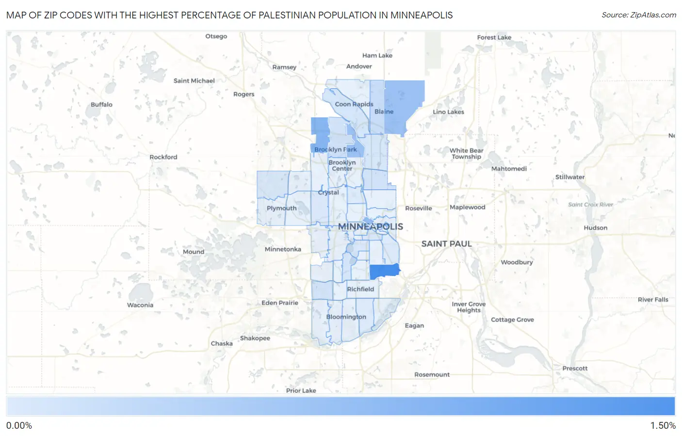 Zip Codes with the Highest Percentage of Palestinian Population in Minneapolis Map
