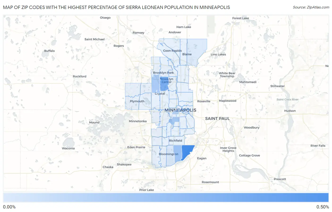 Zip Codes with the Highest Percentage of Sierra Leonean Population in Minneapolis Map