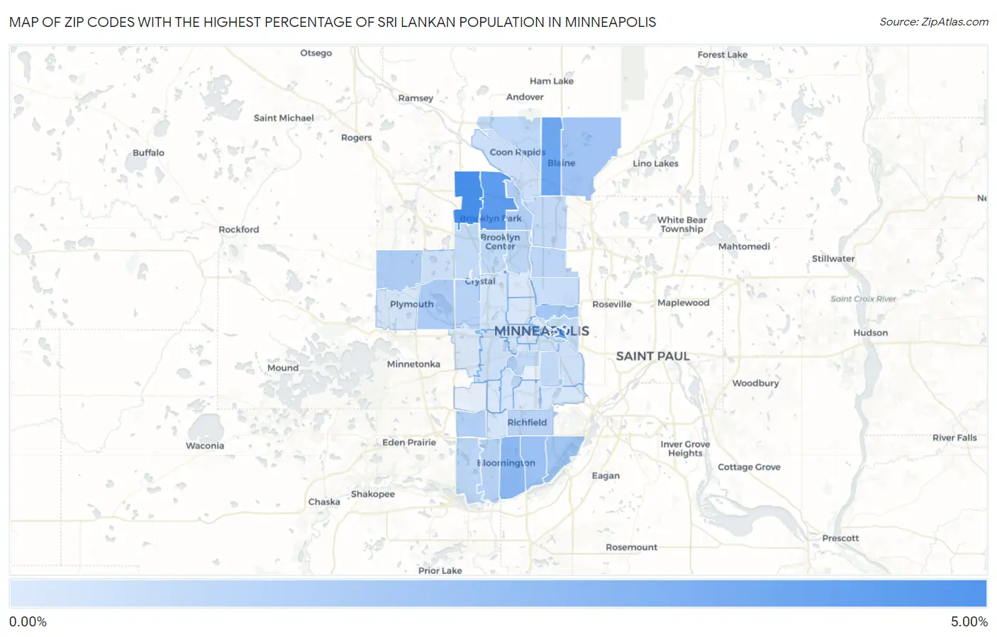 Zip Codes with the Highest Percentage of Sri Lankan Population in Minneapolis Map