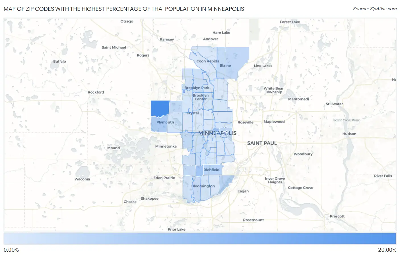 Zip Codes with the Highest Percentage of Thai Population in Minneapolis Map