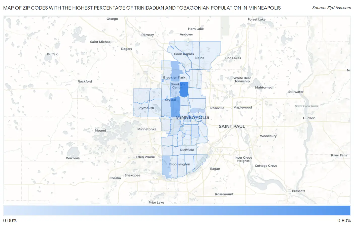 Zip Codes with the Highest Percentage of Trinidadian and Tobagonian Population in Minneapolis Map