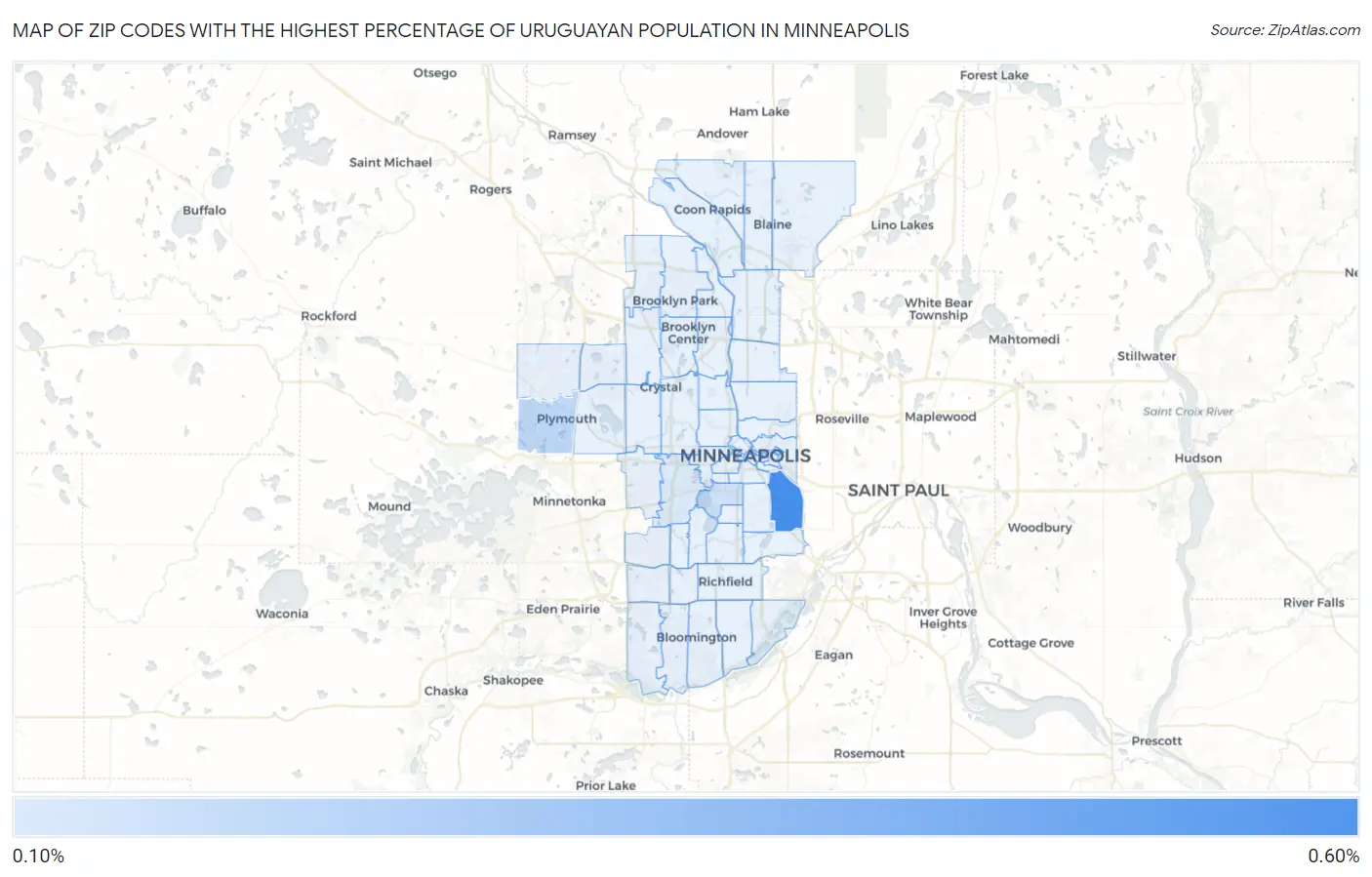 Zip Codes with the Highest Percentage of Uruguayan Population in Minneapolis Map