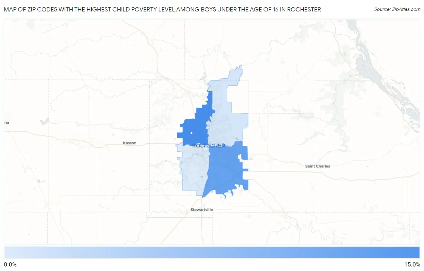 Zip Codes with the Highest Child Poverty Level Among Boys Under the Age of 16 in Rochester Map