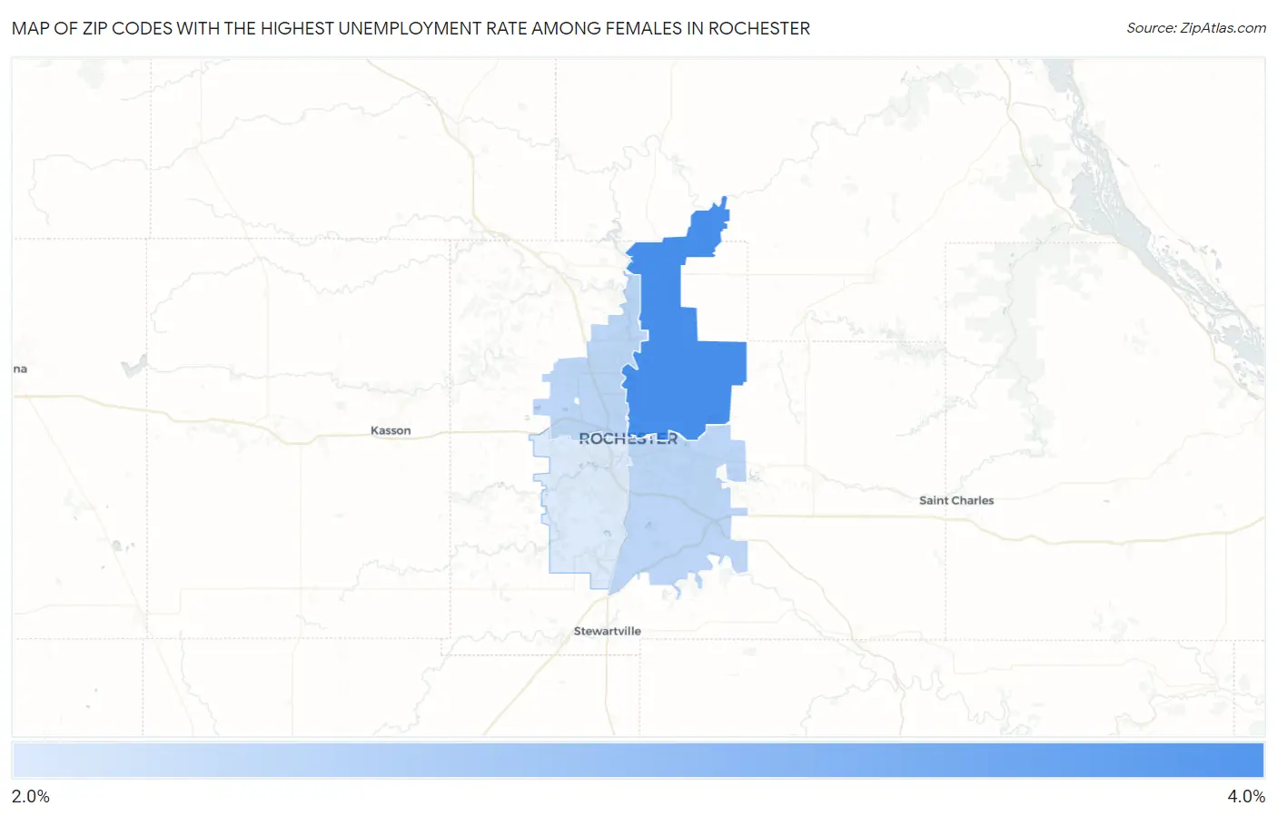 Zip Codes with the Highest Unemployment Rate Among Females in Rochester Map