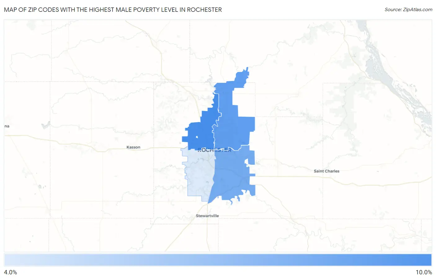 Zip Codes with the Highest Male Poverty Level in Rochester Map