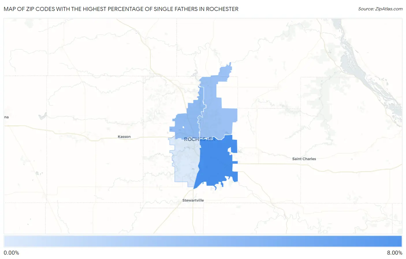 Zip Codes with the Highest Percentage of Single Fathers in Rochester Map