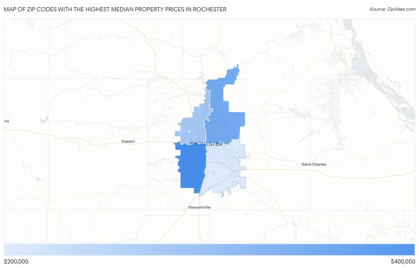 Zip Codes with the Highest Median Property Prices in Rochester Map