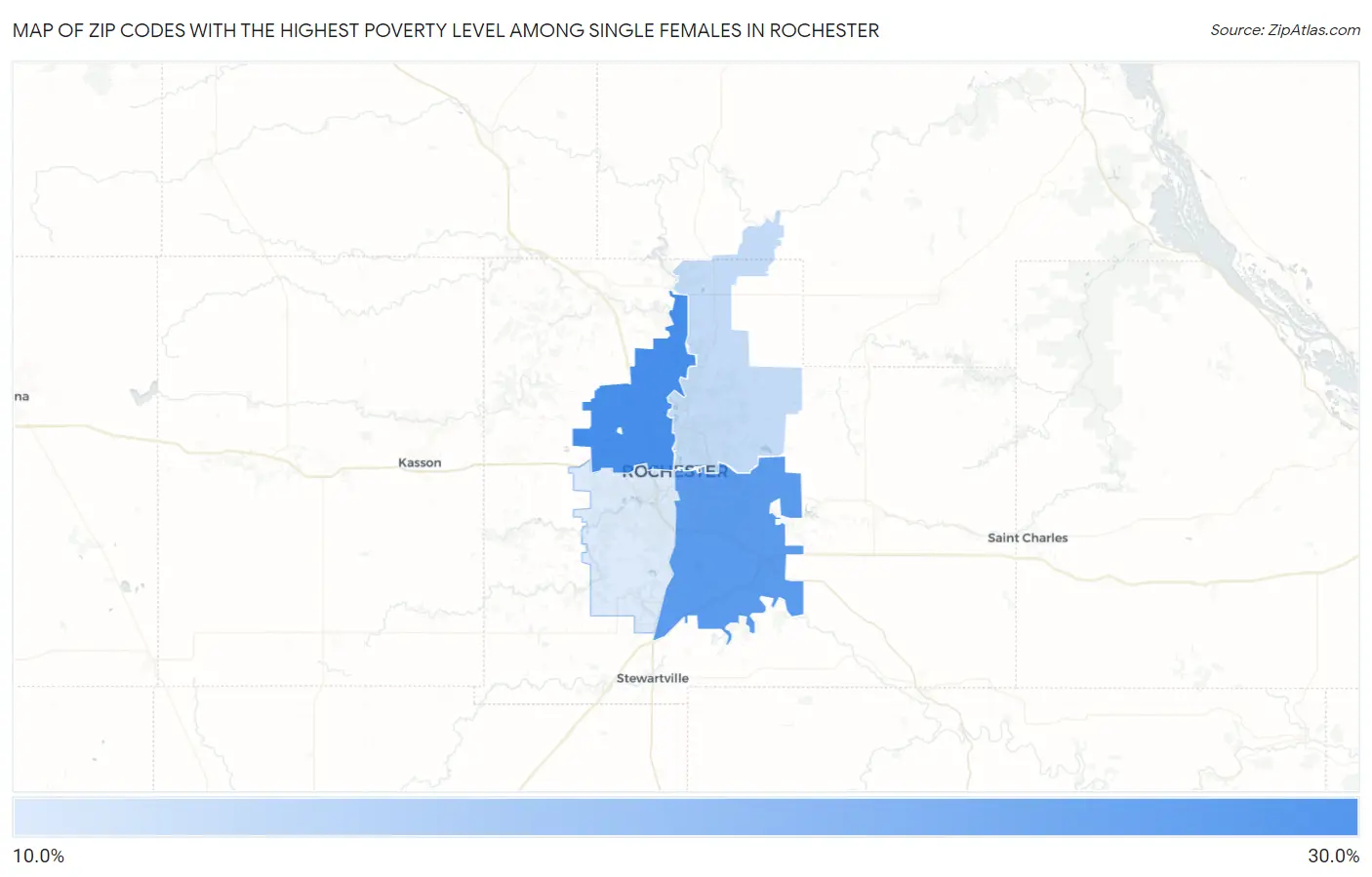 Zip Codes with the Highest Poverty Level Among Single Females in Rochester Map