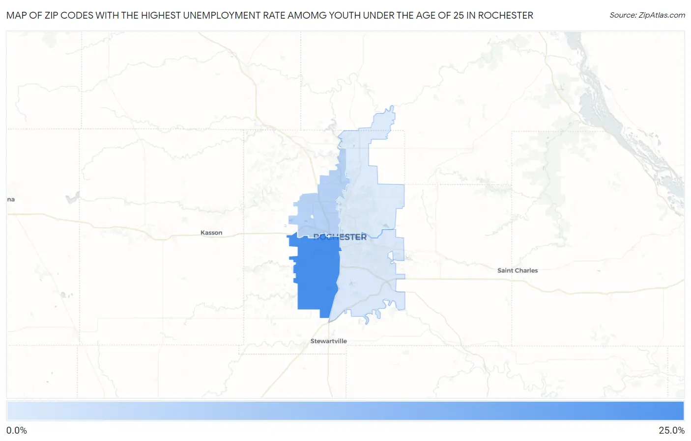 Zip Codes with the Highest Unemployment Rate Amomg Youth Under the Age of 25 in Rochester Map