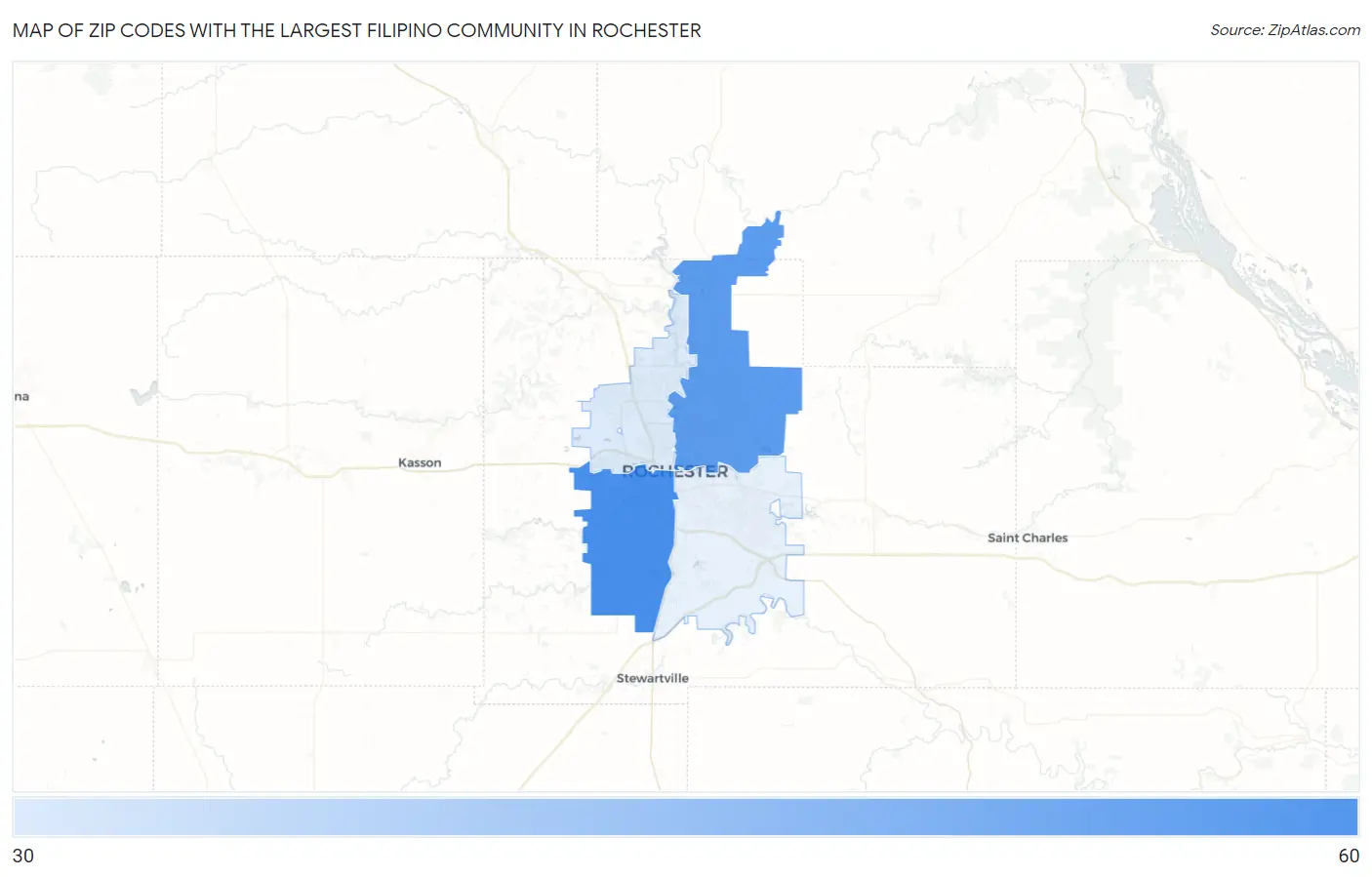 Zip Codes with the Largest Filipino Community in Rochester Map