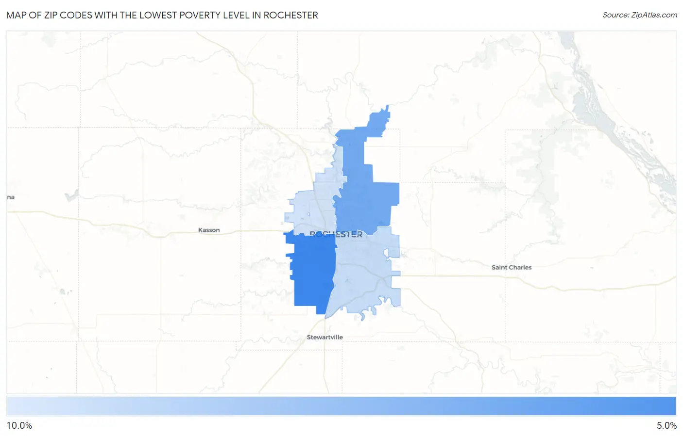 Zip Codes with the Lowest Poverty Level in Rochester Map