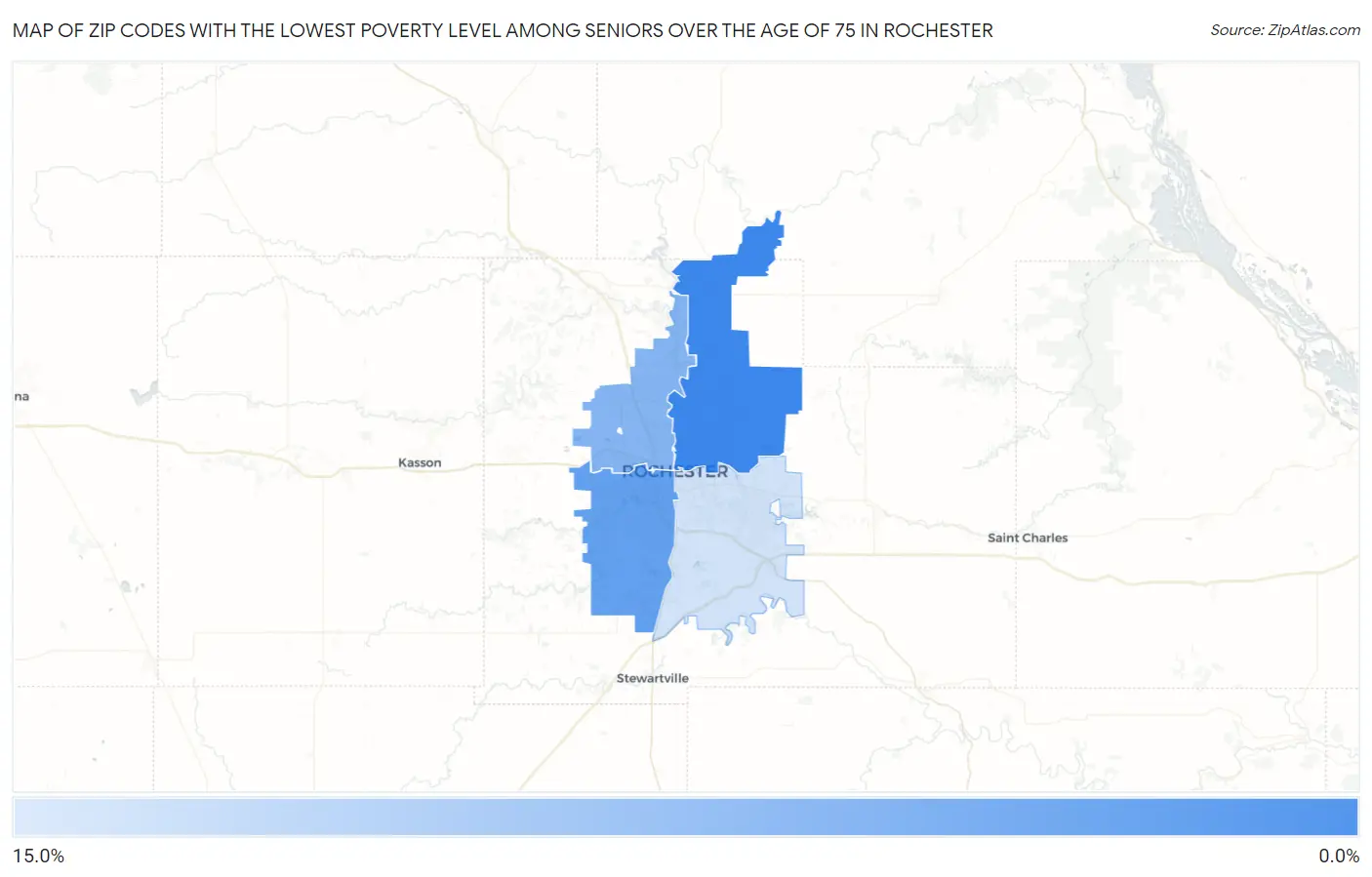 Zip Codes with the Lowest Poverty Level Among Seniors Over the Age of 75 in Rochester Map