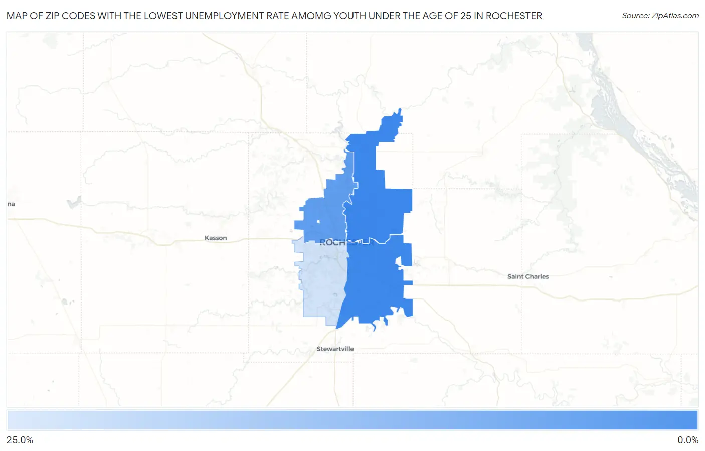 Zip Codes with the Lowest Unemployment Rate Amomg Youth Under the Age of 25 in Rochester Map