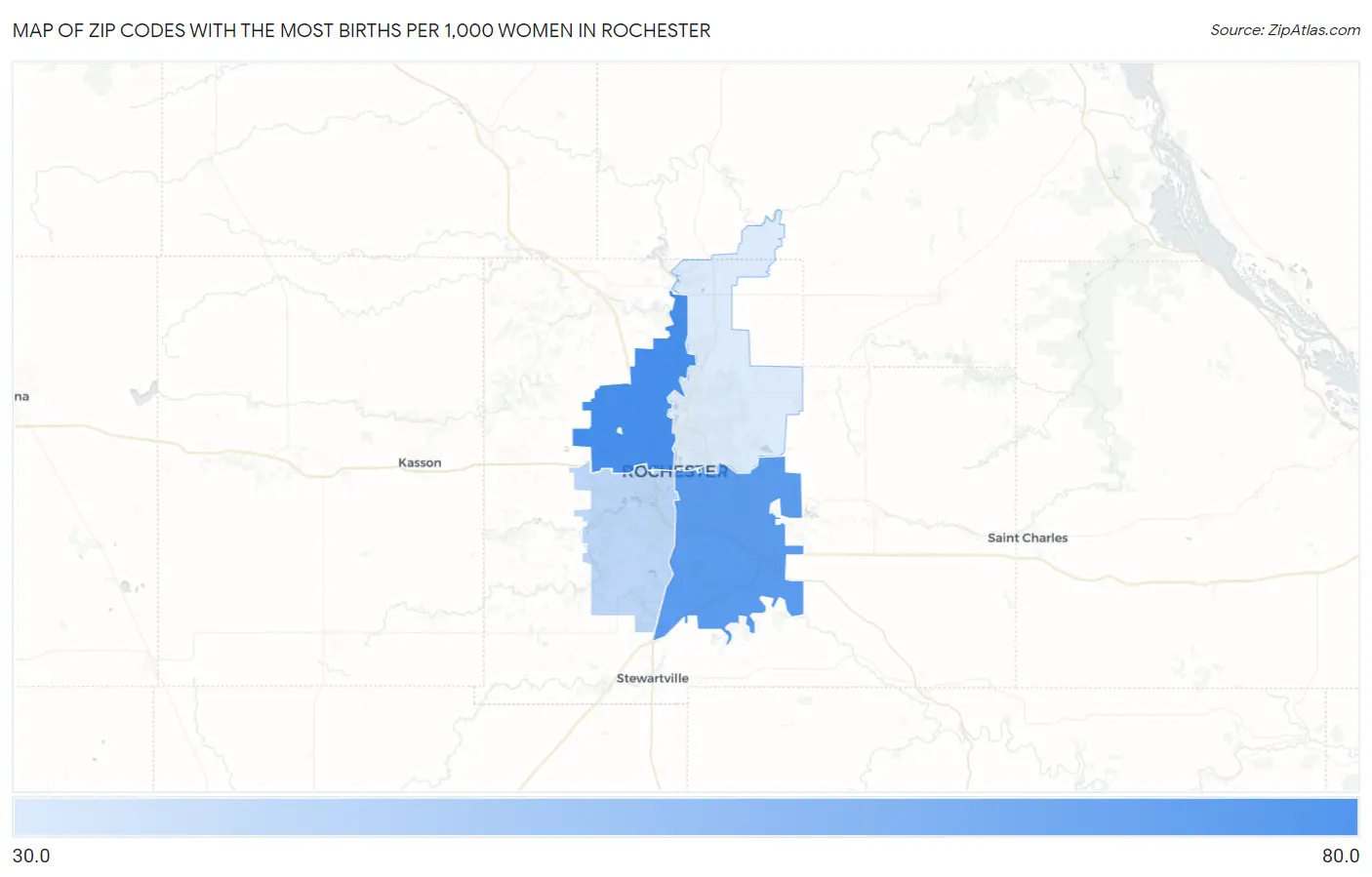 Zip Codes with the Most Births per 1,000 Women in Rochester Map