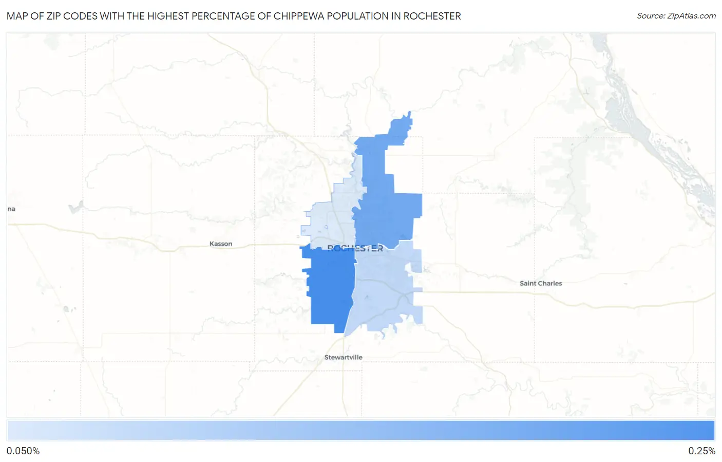 Zip Codes with the Highest Percentage of Chippewa Population in Rochester Map