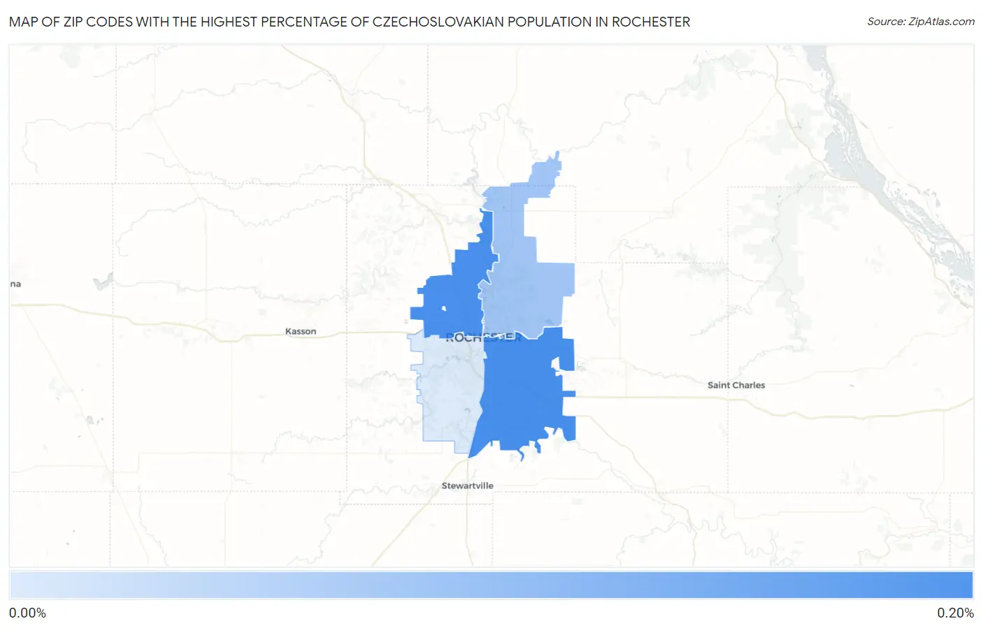 Zip Codes with the Highest Percentage of Czechoslovakian Population in Rochester Map