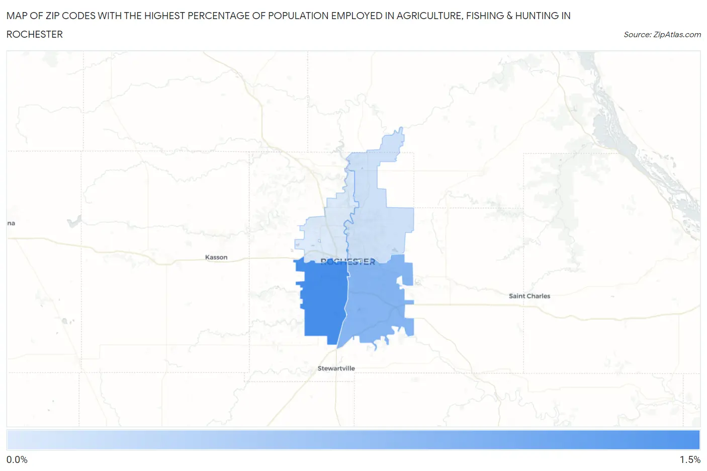Zip Codes with the Highest Percentage of Population Employed in Agriculture, Fishing & Hunting in Rochester Map