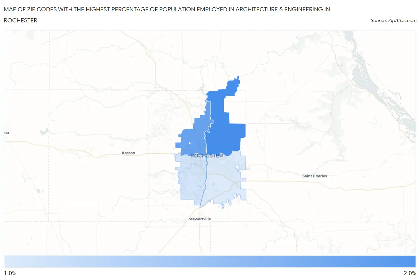 Zip Codes with the Highest Percentage of Population Employed in Architecture & Engineering in Rochester Map