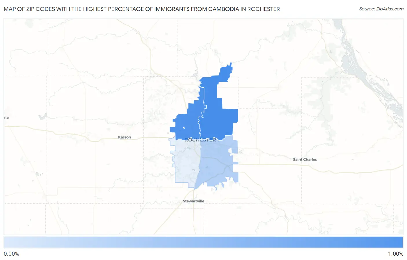 Zip Codes with the Highest Percentage of Immigrants from Cambodia in Rochester Map