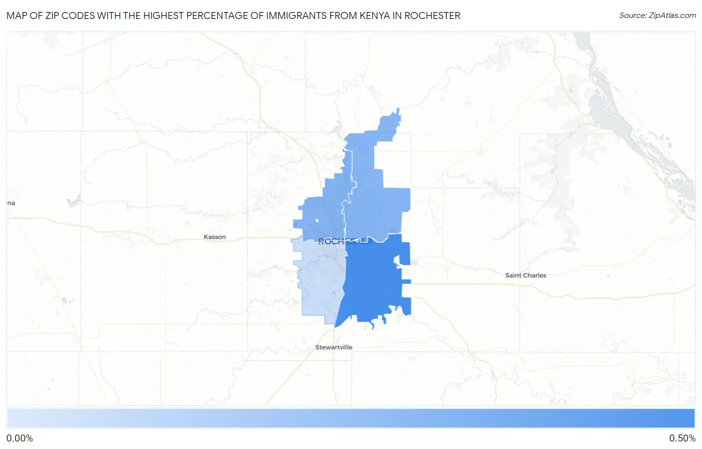 Zip Codes with the Highest Percentage of Immigrants from Kenya in Rochester Map