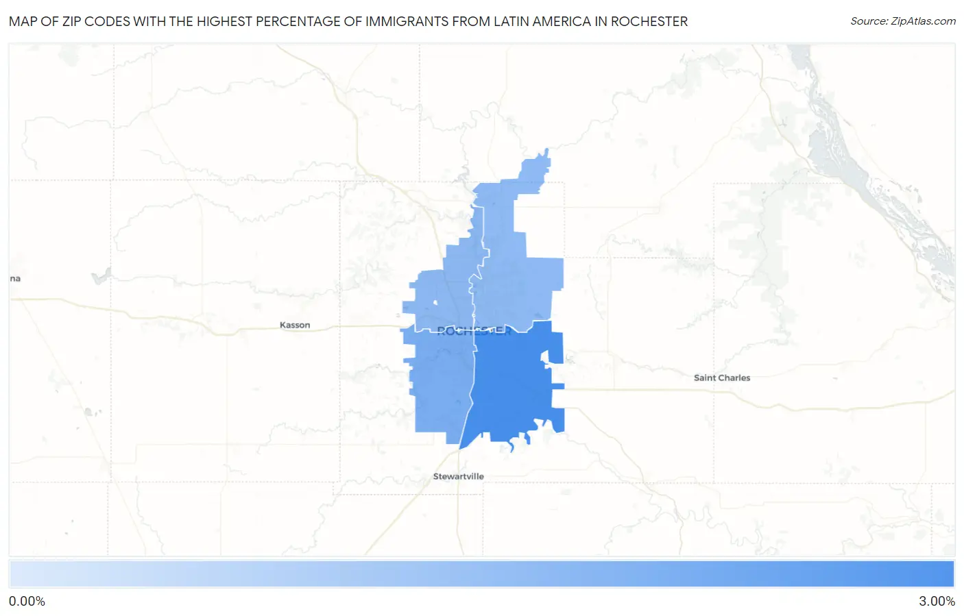 Zip Codes with the Highest Percentage of Immigrants from Latin America in Rochester Map