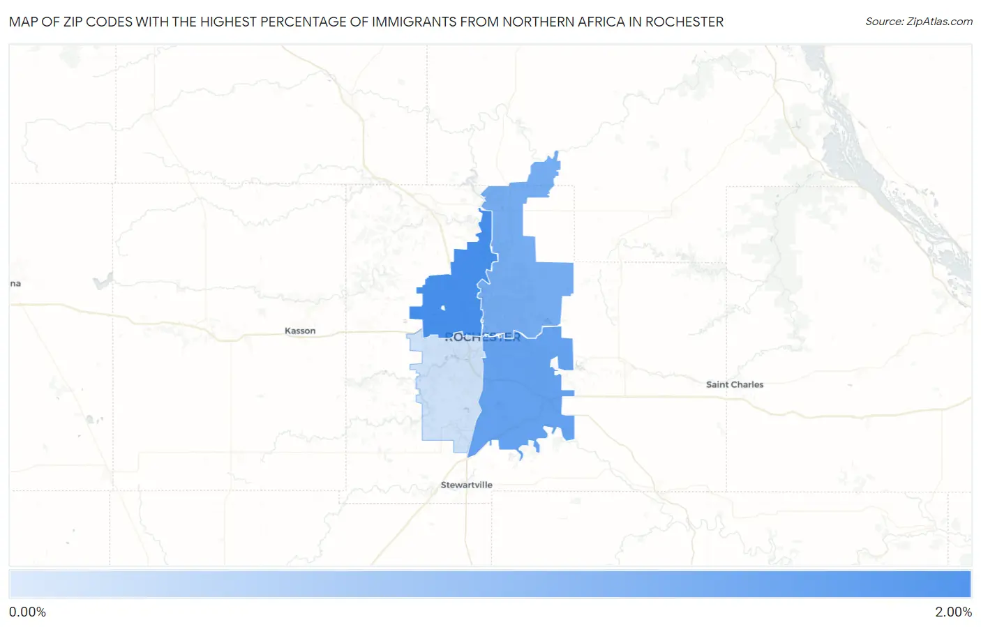 Zip Codes with the Highest Percentage of Immigrants from Northern Africa in Rochester Map