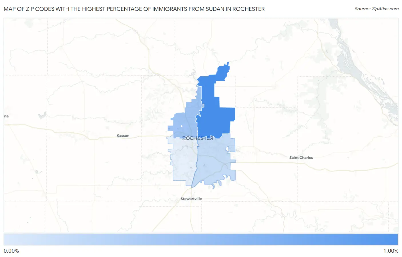 Zip Codes with the Highest Percentage of Immigrants from Sudan in Rochester Map