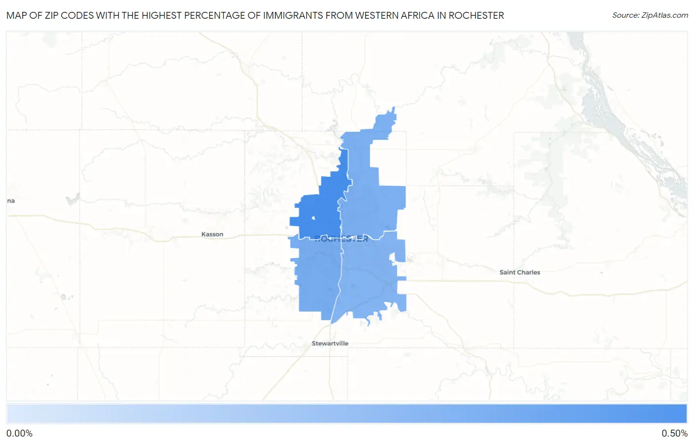 Zip Codes with the Highest Percentage of Immigrants from Western Africa in Rochester Map