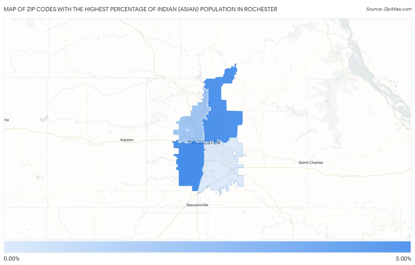 Zip Codes with the Highest Percentage of Indian (Asian) Population in Rochester Map