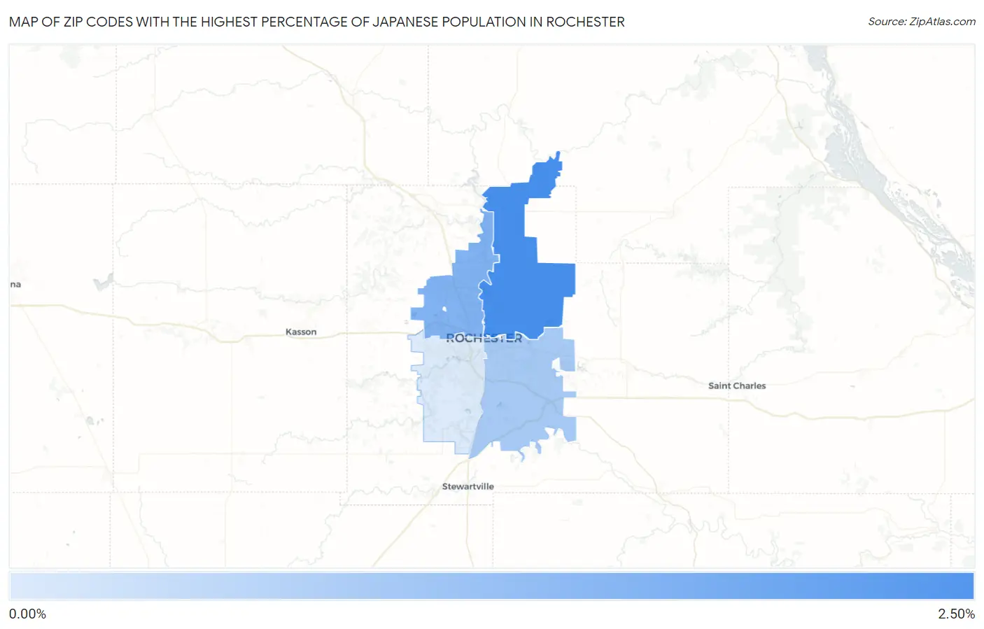 Zip Codes with the Highest Percentage of Japanese Population in Rochester Map